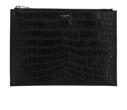 Saint Laurent Zipped Pouch, &pound;390, Accessories, Black, Mock Croc, Front view